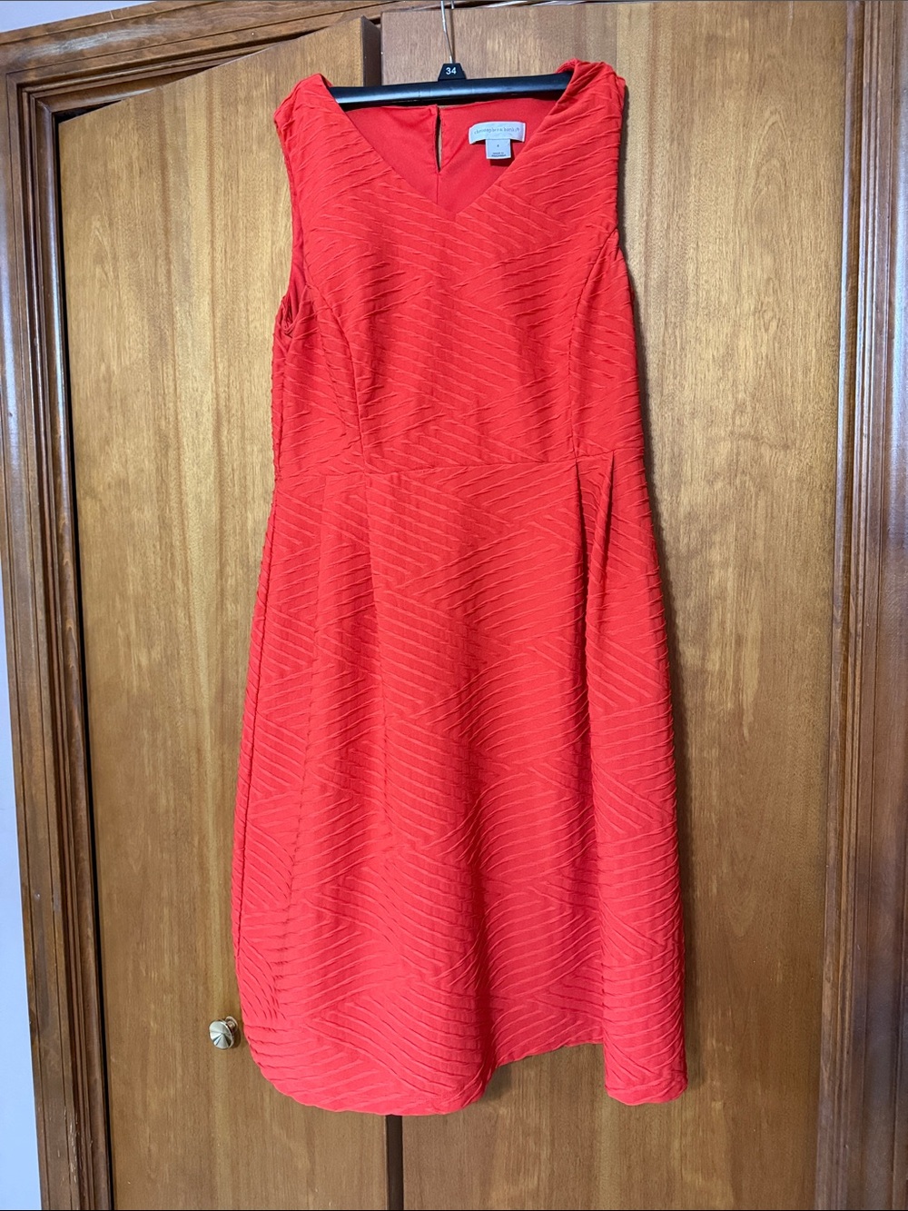 Christopher & Banks Coral-Red Sleeveless V-Neck Midi Dress